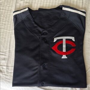 MLB - Minnesota Twins Navy Blue & Red Stitches Jersey - Large